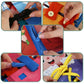 Close-up of hands practising real-life skills with BusyTots quiet book – including buckles, buttons, zips, velcro and shoelaces for fine motor training.
