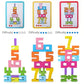 Stacking number blocks with matching challenge cards in three difficulty levels – CountMeUp toy for developing logic, number sense and fine motor skills through Montessori-style play.