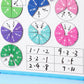 Close-up of FractionHero magnetic circle fractions and handwritten maths equations – helping children visualise parts, practise sums and explore basic operations hands-on.