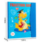 Cover of the FractionHero book with cute dragon illustration and dimensions shown – magnetic maths set for learning fractions through play.