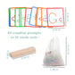ShapeCraft set with 40 creative prompts on 20 cards, wooden stand and storage bag with measurements in inches