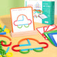 Colourful wooden shape pieces forming a car design with ShapeCraft activity card and box in the background