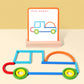 ShapeCraft truck design built with colourful wooden pieces and matching activity card on stand