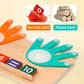 Close-up of TallyTots learning toy with felt hands and wooden number blocks – made from natural wood and non-toxic paint